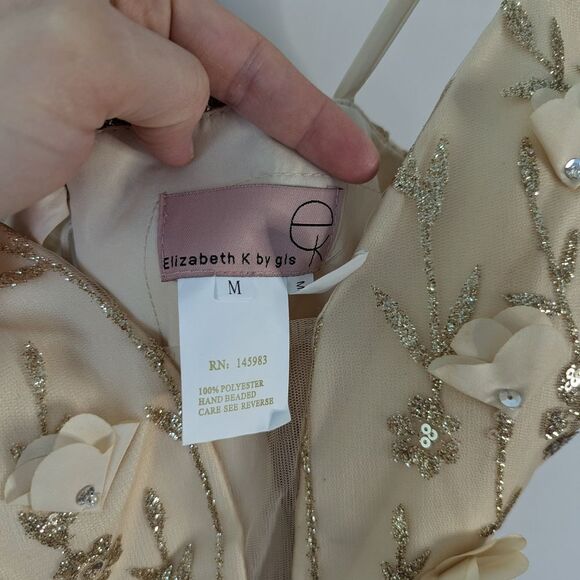 GLS Collective Elizabeth K Champagne Gold 3D Floral Butterfly Dress Size Medium - Picture 8 of 9